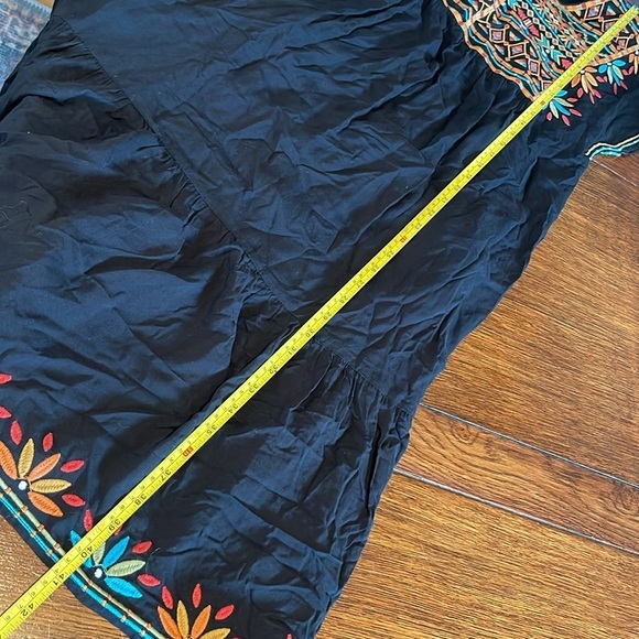 Savannah Jane Embroidered Black Midi Shirt Sleeve Dress Tiered Ruffle Small - Picture 7 of 8